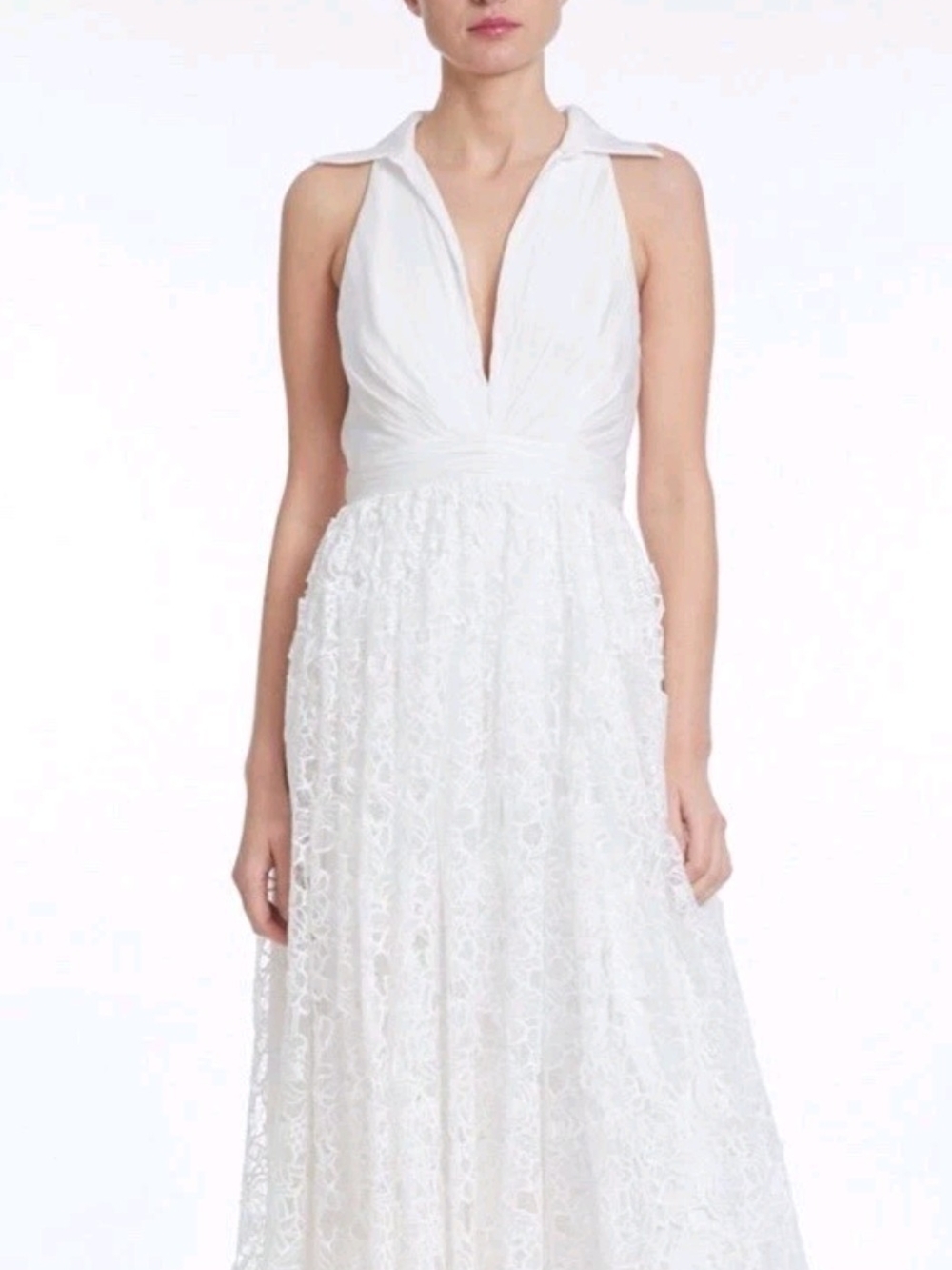 White Lace V-Neck Midi Dress